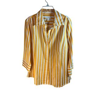 Banana Republic womens Striped Button Down Shirt Relaxed Fit Yellow White XL